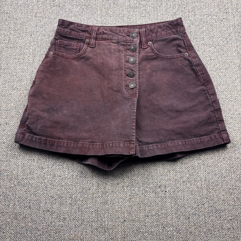 American Eagle Corduroy Mom Skort Women's Burgundy Red Button-Fly Sz 0